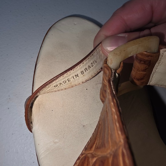 BCBGMAXAZRIA Brown Croc Embossed Leather Mule Heels Wood Stiletto Y2K Rare - Picture 7 of 8